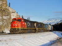 IC C40-8W 2458 and IC SD70 1036 lug a heavy M303 towards Jasper for a crew change and a trip around the wye.