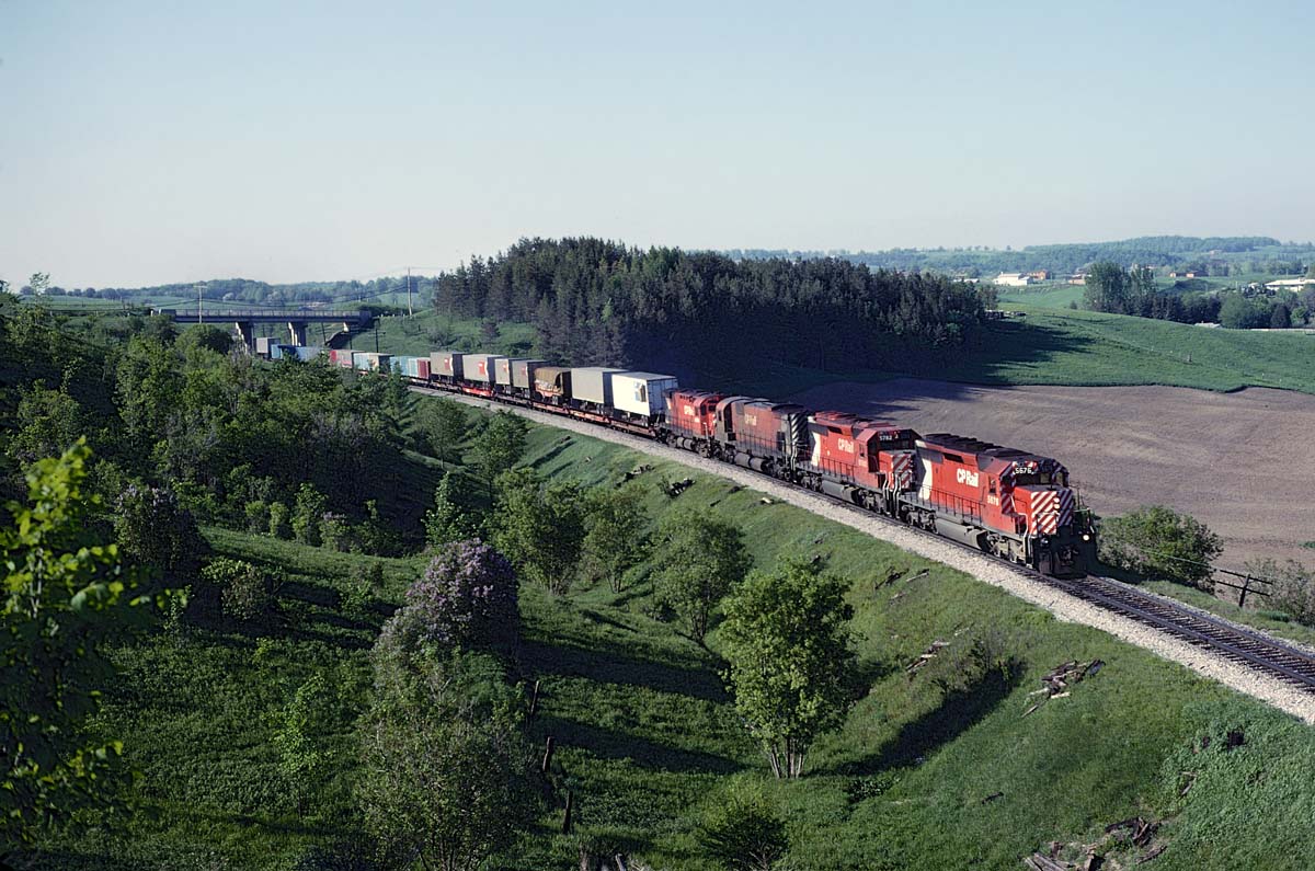2 SD40's and 2 MLW's lead CP train #902 through the rolling hills around Bolton on May 28, 1978.