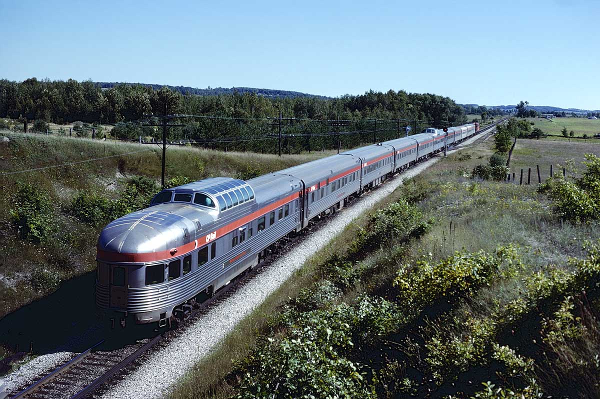 CP's classic tail car bringing up the rear of the Canadian on it's final leg into Toronto on a beautiful labor Day weekend Monday (US) in 1978.