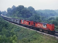 2 RS18m's lead a westbound into Bayview Junction on a muggy July afternoon.  This was the Thursday of the Toronto NRHS Convention that featured a 6060 trip to Niagara Falls.  