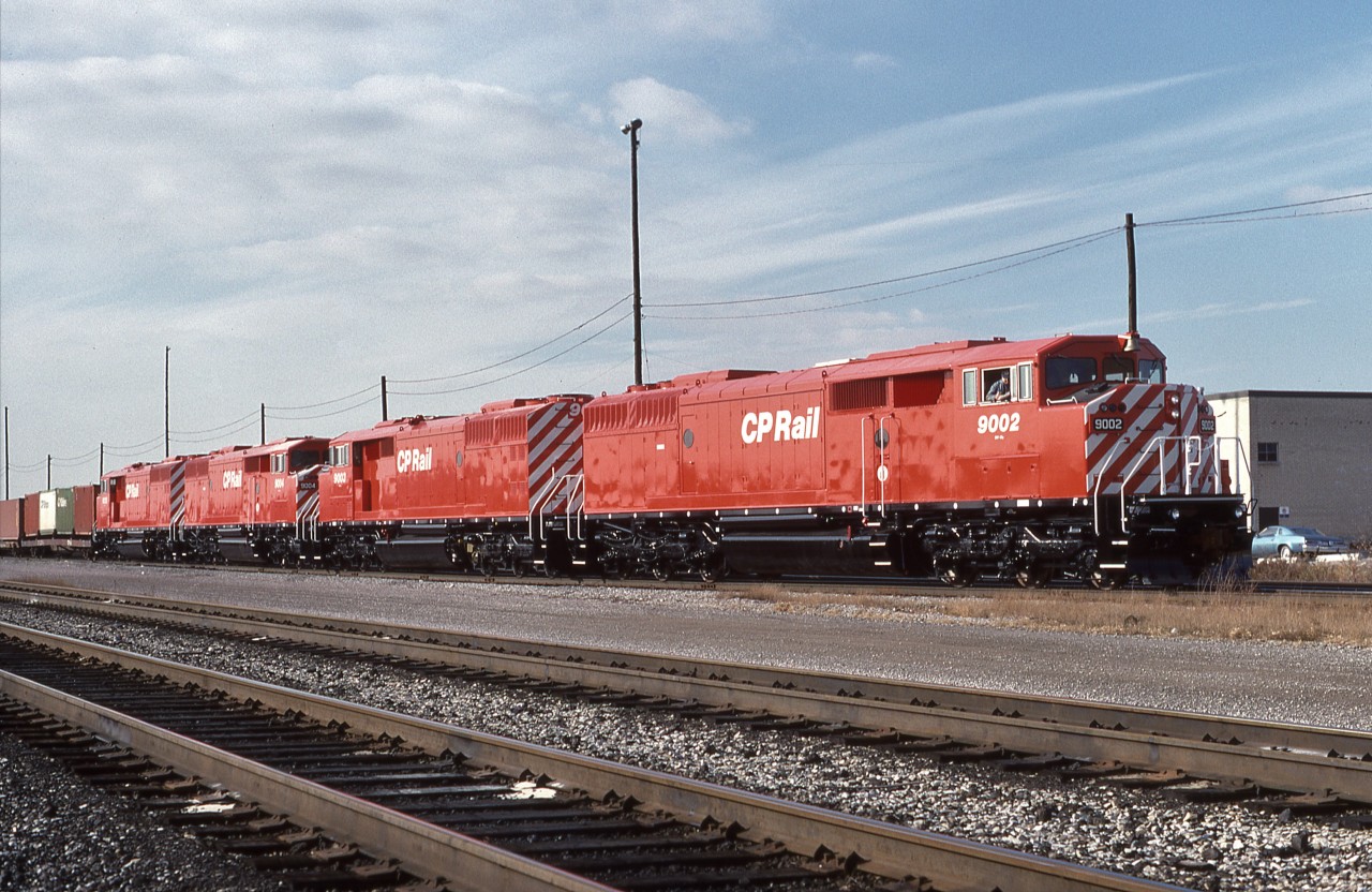 CP SD40-2F's 9002-9003-9004-9005 prepare to make their first journey from Toronto to Montreal on a  "Make-Up 508" Agincourt Yard, Scarborough, Ont