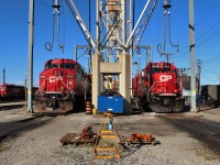 Sporting fresh paint AC4400 #8640 is getting serviced for it's road freight assignment while GP38-2 4426 gets fueled up to head back into the yard for switching duties.