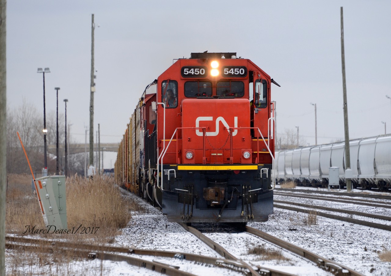 CN 5450 leads train 397 through Sarnia towards Port Huron, MI.