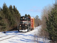 CCGX 1001 passes through Colwell after a day spent working in and around Barrie.