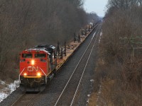 Back to back empty windmill trains start off with L394 (followed by X307). One of CNs four SD70ACe's, 8103, leads the train on the south track at MP 7.2.