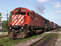 The daily westbound #923, or 'London Pickup' as some called it, often had interesting power. And it gave plenty of opportunities for photos. In this scene it has straddled 1st Line, as it works the jct. The trailing unit behind CP 4561, the former NS 3250, now CP, was leased to CP and then purchased by them about a month before this photo was taken.