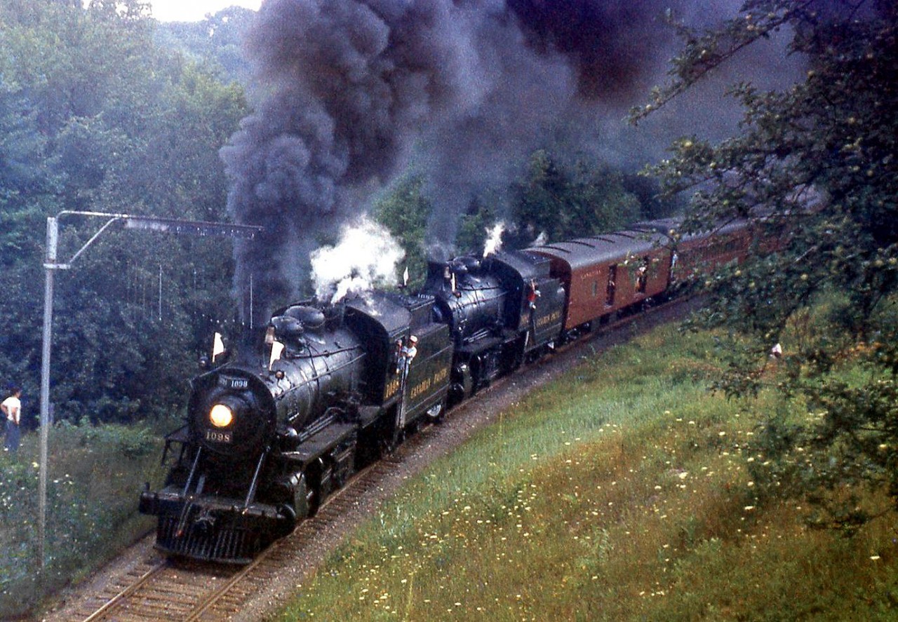 A Buffalo Chapter NRHS fantrip ran on CP on July 19th 1959, with three different sets of power used on the train. CPR D10's 1098 & 1092 are shown here hauling the train through Cataract, on the leg of the fantrip between Streetsville Junction to Orangeville and back.

Another set of power from that day at Streetsville:http://www.railpictures.ca/?attachment_id=13014