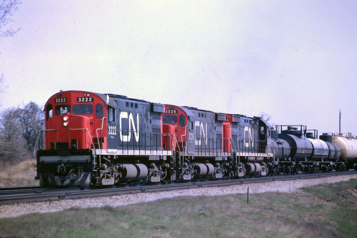 CN C-424's 3222, 3226, 3224 are only a year old when this picture was taken.  They were manufactured by MLW in 1967.  The C-424's survived as little as 11 years and as long as 22 years before retirement.