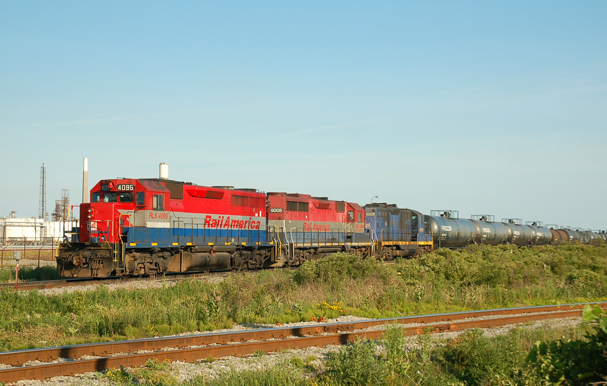 RLK 4095, RLK 5005, and RLK 4205 await nightfall to depart for Brantford with the 597