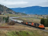 CN nos.5326&5245 are climbing across Grandview Flats and are headed north towards Kamloops.