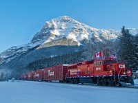 CP's "Holiday Train" rolls into the town of Field for a crew change. 