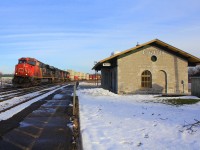 CN 149 rolls passed the historic Napanee VIA station on a warm january day. 