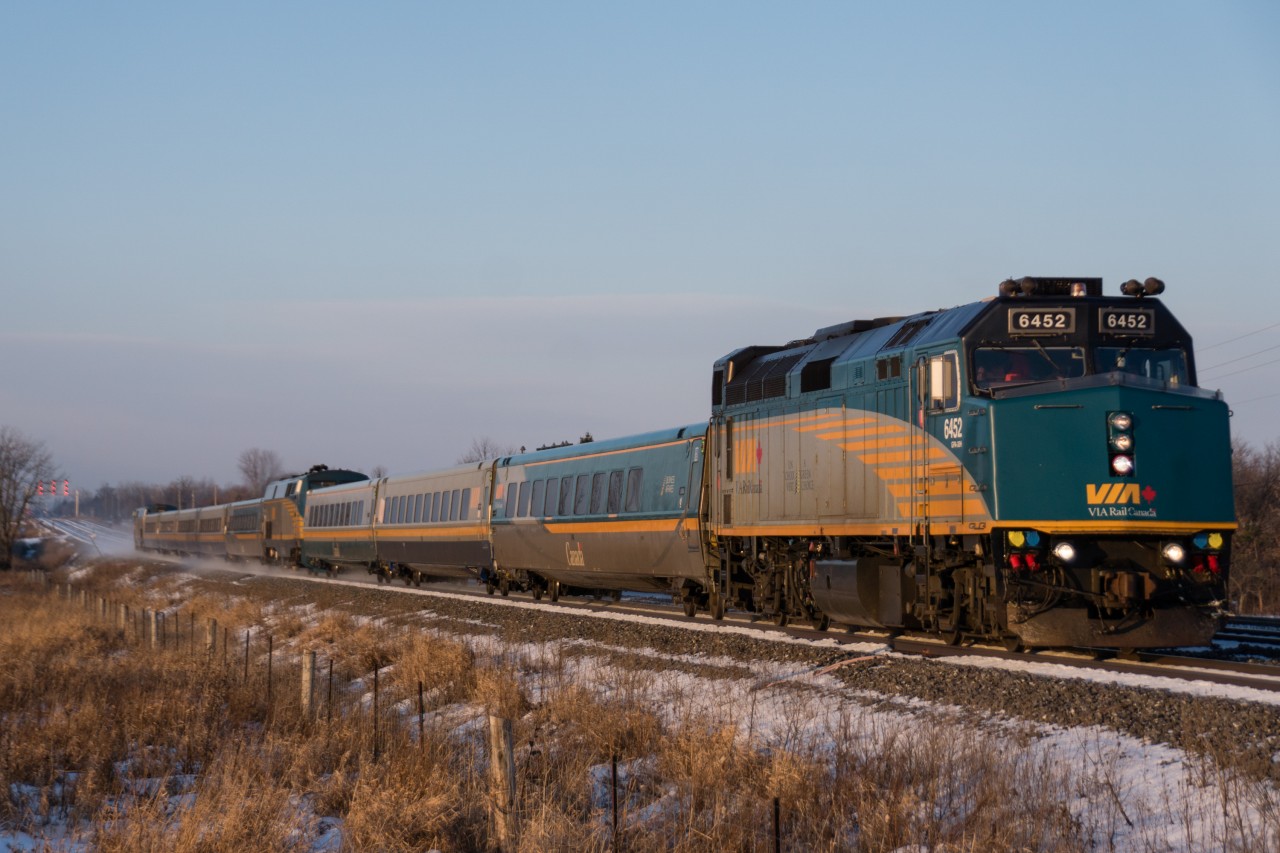 About half an hour from the next stop of Kingston, #60 flies away from Belleville with #50's top and tail consist in tow. You would certainly be hard pressed to beat this train by car!