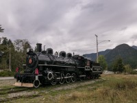 Apparently used in previous decades for excursion train service, this steam engine appears to be part of a freshly-constructed historical display just a stone's throw away from the Woss shops.