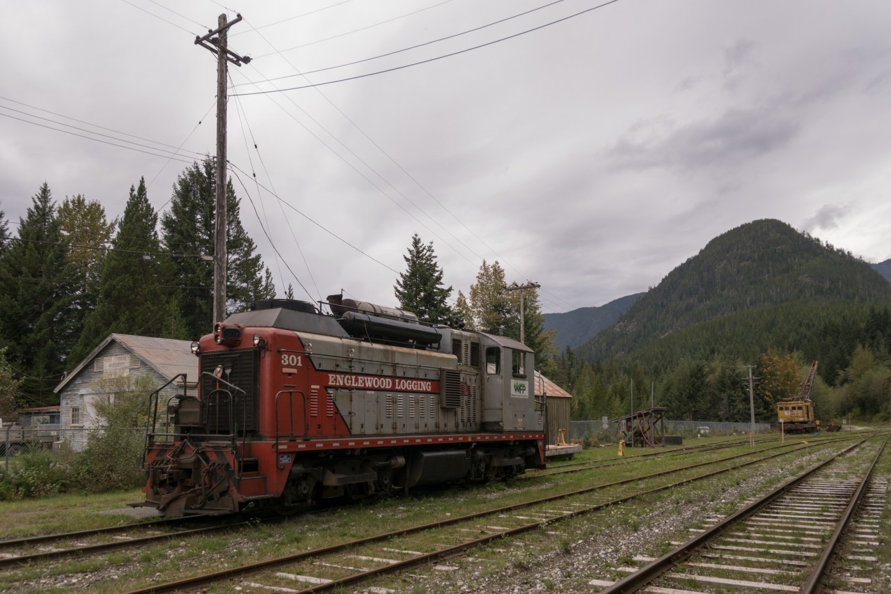 Knowing that I would be passing through the area on vacation, some friends demanded that I make a stop in Woss, BC on Vancouver Island. The Englewood Railway is said to be the last remaining logging railway in North America. This engine is seen in their shop area within the town of Woss. This railway is so incredibly remote that very little information and equally as few photos exist. It would be great if someone could share if they had previously caught it in operation!