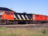 It used to be CN and CP power. But by 1999, the x-CN 3586 and x-CP 5006 became part of the Railink fleet, seen here in front of the old North Bay CP station. At the time of this photo this yard area was the hub of the RLK-Ottawa Valley. Since this photo was taken, the city went under an ambitious renewal project in which the yard was relocated south and the mainline shifted toward the waterfront as a thin corridor to enable the city to develop prime downtown area for parks and recreation. The station is preserved and serves as a museum among other things.