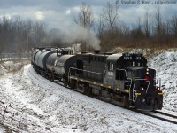 While Trillium is waiting delivery of GMTX 223, I thought it was high time to see the Alco's in action while it's still a guarantee- this time getting lucky as I'd never shot 1859 before, not even on STER. In this photo the crew had just lifted 7 cars out of the yard by Riverland Agriculture (Robin Hood Flour) to deliver to Ingredion just up the line. With a bit of a grade and curve, 1859 is getting a good workout - a great spot for a bit of action on a mostly flat railway (except the Thorold grade, which will wait for another day!). 
