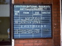 I always liked these chalkboard "Train Time" information signs. Most all active stations had them. Another memory back to the personal days when agents/operators had the time to shoot the breeze and fill you in on what was happening......rather than these days when they often look at you with curiosity and/or apprehension. That is, if you can find anyone at all.