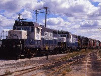 You never know what you might find. Here at the CBNS shop in Sydney some years ago I came across a couple of odd out of service Georgia Southwestern locos. They had been acquired in 1998, and eventually scrapped 2008. (what is that fixture behind the horns?) Also in this 'deadline' were CBNS 3842, IORY 62 and former CN 2028, a C-630M, stenciled IBCX (Indiana Boxcar?) and sold to a scrap dealer. I think this is the unit I saw cut up in pieces at Cohocton, NY a few years ago.