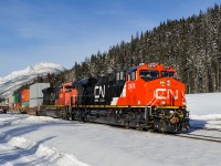 CN ES44AC 2976 (a brand new Tier 4 credit unit) leads an early train Q112 past the Grant Brook backtrack around Mile 32.5 of CN's Albreda Sub.