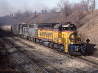  The CSX "Pelton Turn" exits the Detroit River Tunnel into sunny Windsor, Ontario on March 12th 1989