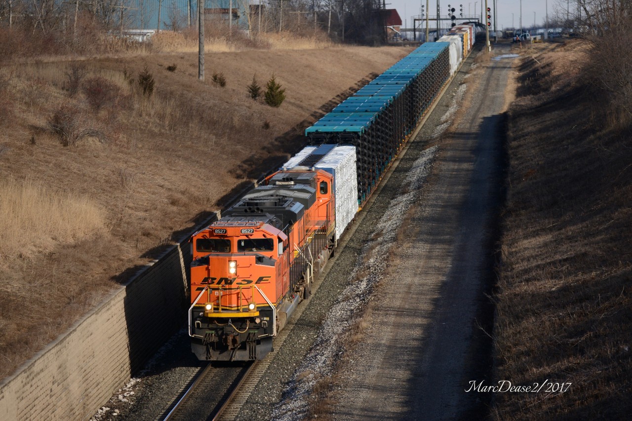 A nice surprise today as BNSF 8527 with BNSF 5738 lead train 501 through the Paul M. Tellier Tunnel under the St. Clair River to Port Huron, Mi.