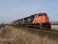 Train 394 heads east bound out of Sarnia, ON., with CN 5724, 5765, 5763 and 5675.