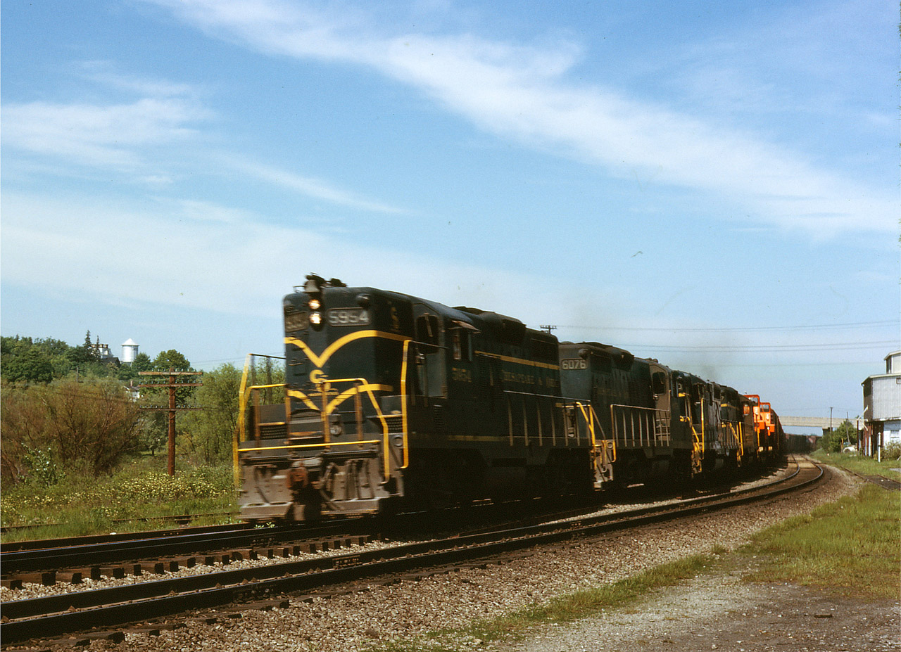 C&O Westbound about to pass the platform of the Waterford station.