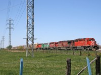 CP 6043, with helpers CP 9709, CP 5936, GCFX 3066 and CP 5749, are eastbound with train 242 at mile 94.5 on the CP's Windsor Sub.