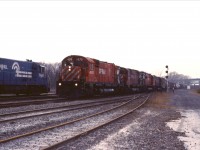 Southbound off the island of Montreal (the Adirondack is a north-south sub!), CP 4570 leads three other "Big Cs" past a Conrail local at Adirondack Jct.