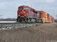 After taking some sort of delay on the Winchester Sub, CP 113 has likely not met anything but green signals on her run over the Belleville Sub. At Newtonville, CP 8840 is greeted with a green at the approach signal to Lovekin siding, and since we did not see any other trains on the Belleville this day, it seems this would have been repeated at Darlington, Oshawa, Whitby, and Cherrywood. CP 9806 trails, 8930 is the DP. 1312hrs.