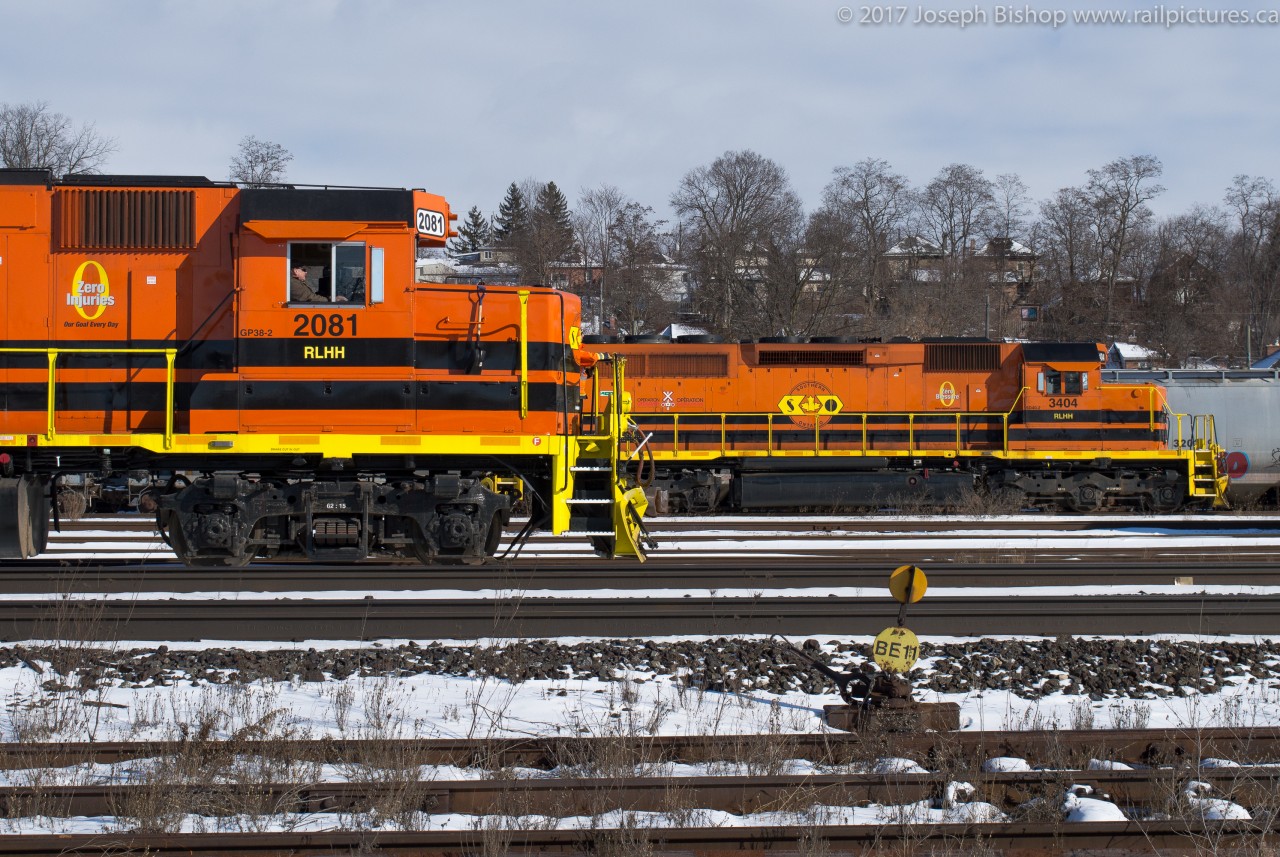 Looking more like a SOR yard than the CN Brantford yard, RLHH 2081 heads back to its train after the crew tied down RLHH 3404 in the yard.