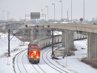 CN B730 with 205 potash loads for St. John, New Brunswick is leaving Turcot West in Montreal after getting a new crew to take it to Joffre Yard. Power is brand new ES44AC CN 2981 and ET44AC CN 3057 up front and ES44AC CN 2806 & ET44AC CN 3068 as mid-train DPU's.