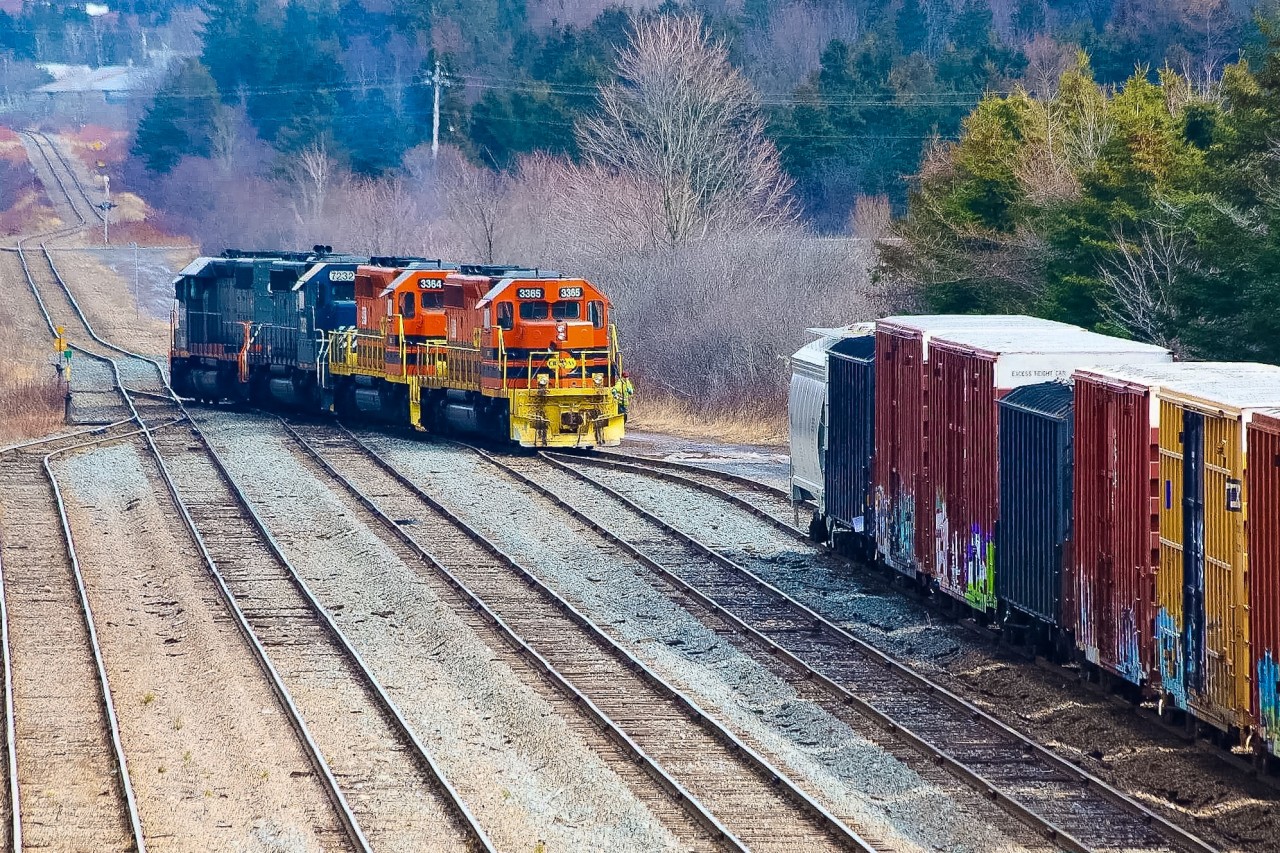 This CBNS freight is assembling a train in the east end of the Truro yard near gasper cross