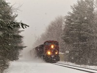 Don't even ask why! But here is CP 240 lead by CP 8525 with CP 9350 tearing through the snow storm past the WILD about to cross the 14th Concession on its way to Guelph Junction.