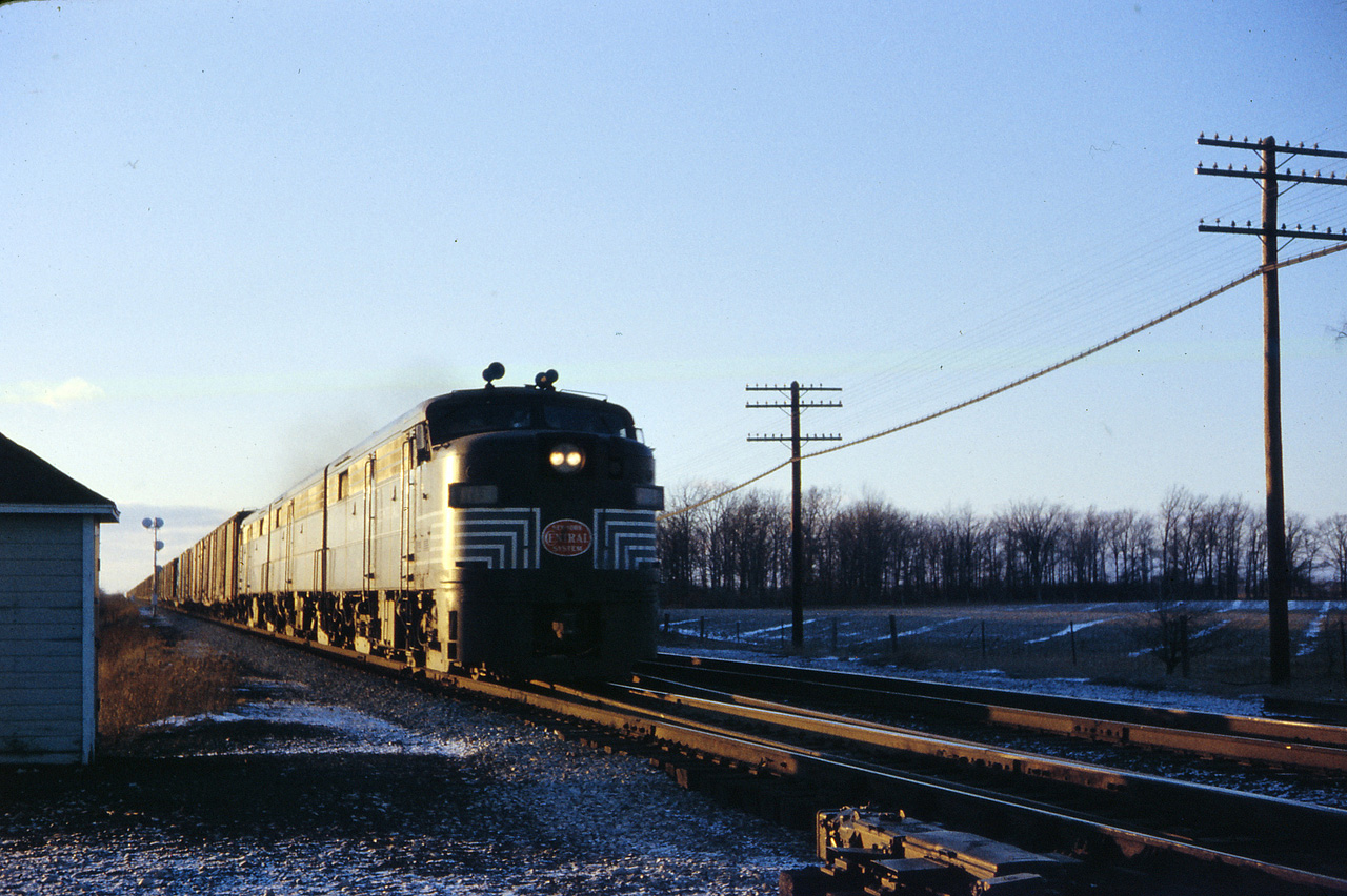 Eastbound at Canfield glints in the setting sun, December 1960.