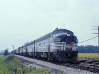 New York Central F7A 1769 leads another F7A and two older F3A's on an eastbound hotshot NY freight at Canfield.