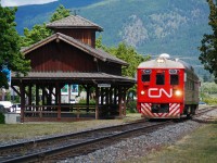 CN 1501 Track Geometry Car ,travels through Armstrong B.C. on its way to Vernon B.C. passing by the station  