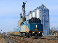 VIA 6443, with Windsor-Toronto train 72, cruises through Thamesville at mile 46.4 on the CN's Chatham Sub.