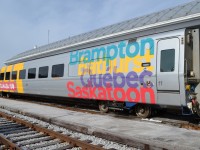 Here is VIA 3356, the first car all decalled up for the commerative Canada 150 Scheme, sitting at Windsor Station, awaiting to depart on #76.