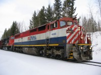 Train 570 on the BC Rail Prince George subdivsion, stopped at Hazard Rd just north of Dragon siding, late afternoon February 28, 2007. We were south bound and had a delayed meet at Dragon siding. Stopping well clear of a few public & private crossings I had time to dig out my trusty "powershot 85" and take a few images. CN 2225 was our trailing unit.