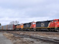 CN 2421, CN 5776, and BNSF 5426 lead 129 cars through Brantford on CN 394. It's been nice to see the odd foreign engine making it through to Toronto on CN the last several months  