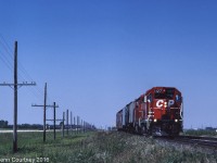 CPR 1127 started life as a GP35 but CPR converted it to a non-powered Control Cab. Here it's working a local freight eastward towards Winnipeg.  