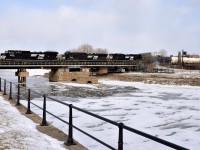A trio of NS units (NS 8339, NS 8796 & NS 2774) lead CN 529 over the Lachine Canal on a brutally cold afternoon. While you can't tell from this picture, this was a very short edition of CN 529, with only 15 cars.