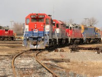 The RailAmerica era was still a colorful one on the Goderich-Exeter Railway. Seen on the wye at Stratford are RLK GP35m 2211, RLK GP40 4096, GEXR GP38 3821 and GEXR GP38 3856, with GEXR GP40 4019 in the background. 