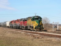 Engineer Sterma rolls GEXR train 432 by the old CN Petersburg sign with a consist that includes; GEXR GP40’s 4046, 4019, RLK GP35m 2211 and RLK GP40 4096. 