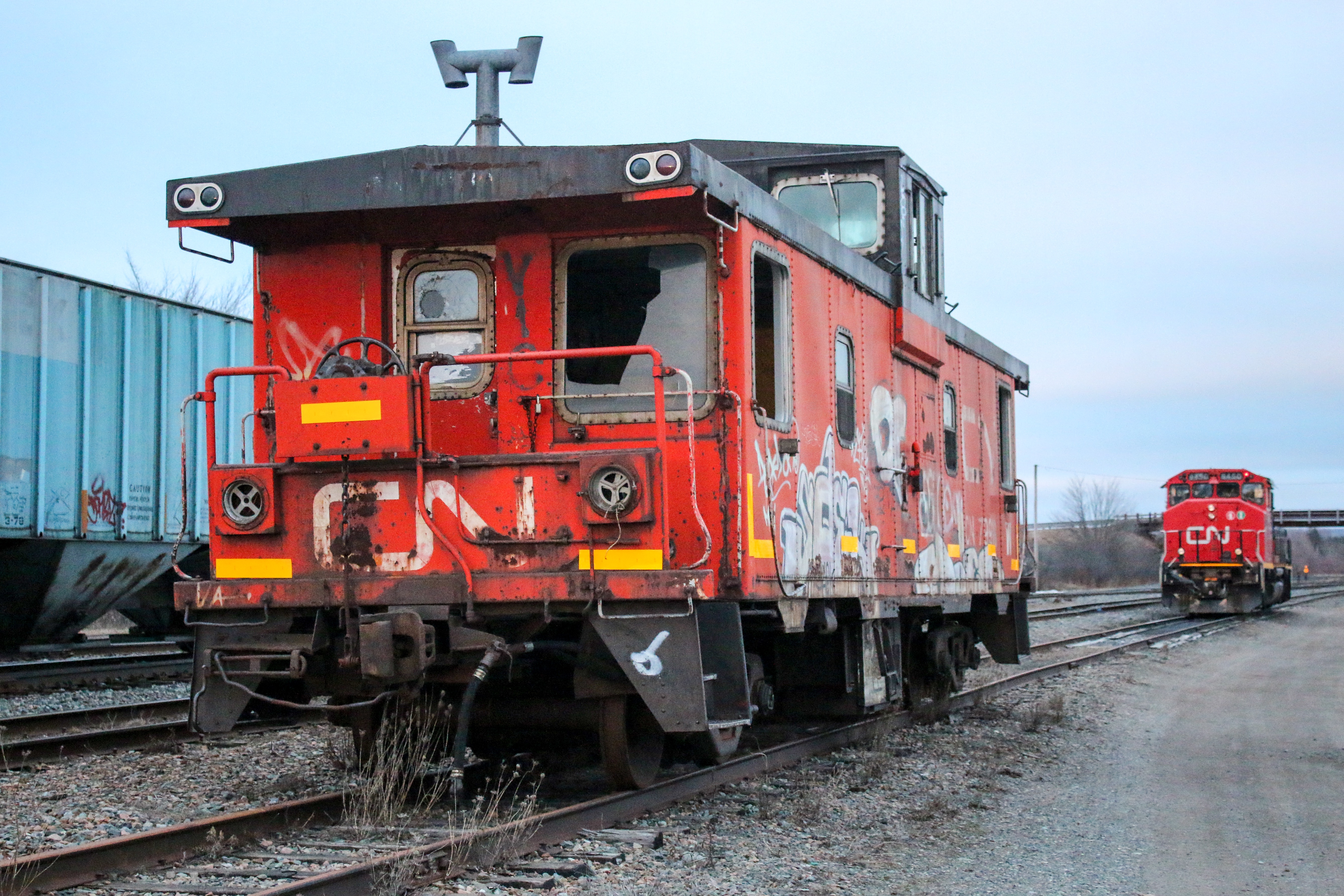 Railpictures.ca David Hutt Photo An old CN caboose 79918 sits on