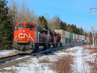 CN 8855 leads a container train through Eastmines just minutes before Debert heading to the Port of Halifax container terminal 