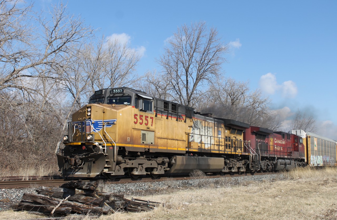 UP 5557 leads CP 647 a mixed/empty ethanol train through Chatham, Ontario.