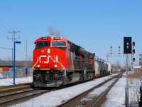  CN-3106 lead loco plus a second CN loco pulling a convoy of freights cars near 7,200 feets long going direct to Toronto on CN Route X-321 